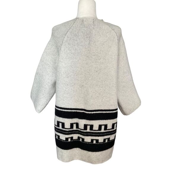 Zara Knit Black and White Wool Blend Greek Key Jacquard Open Front Size S - Picture 7 of 14